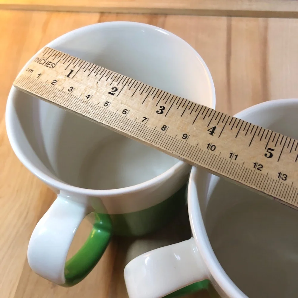 Crate and Barrel Coffee Mug Two Toned Spilt Design Green SET OF 2